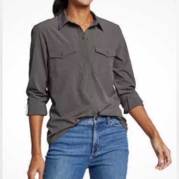 NEW - Eddie Bauer Gray Button-Up Shirt XL Spindrift Convertible Sleeve Stretch - Picture 2 of 5